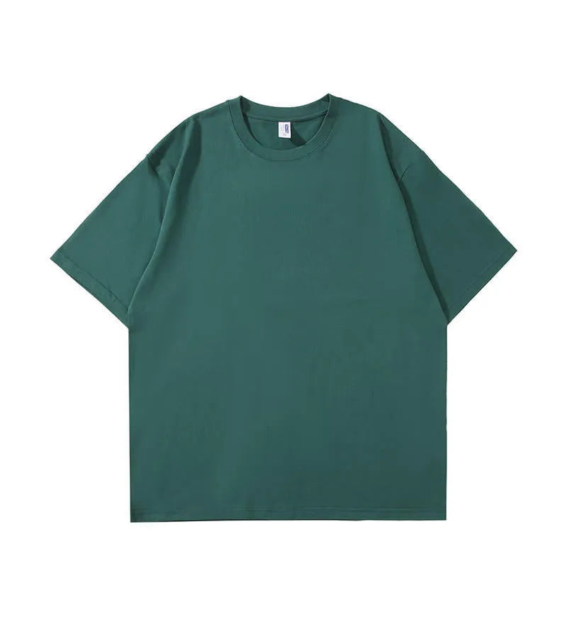 Heavy cotton loose-fit T-shirt for teenagers in solid colour with short sleeves