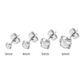 Titanium steel square geometric zircon stud earrings in gold and steel colour options with size range from 2mm to 8mm