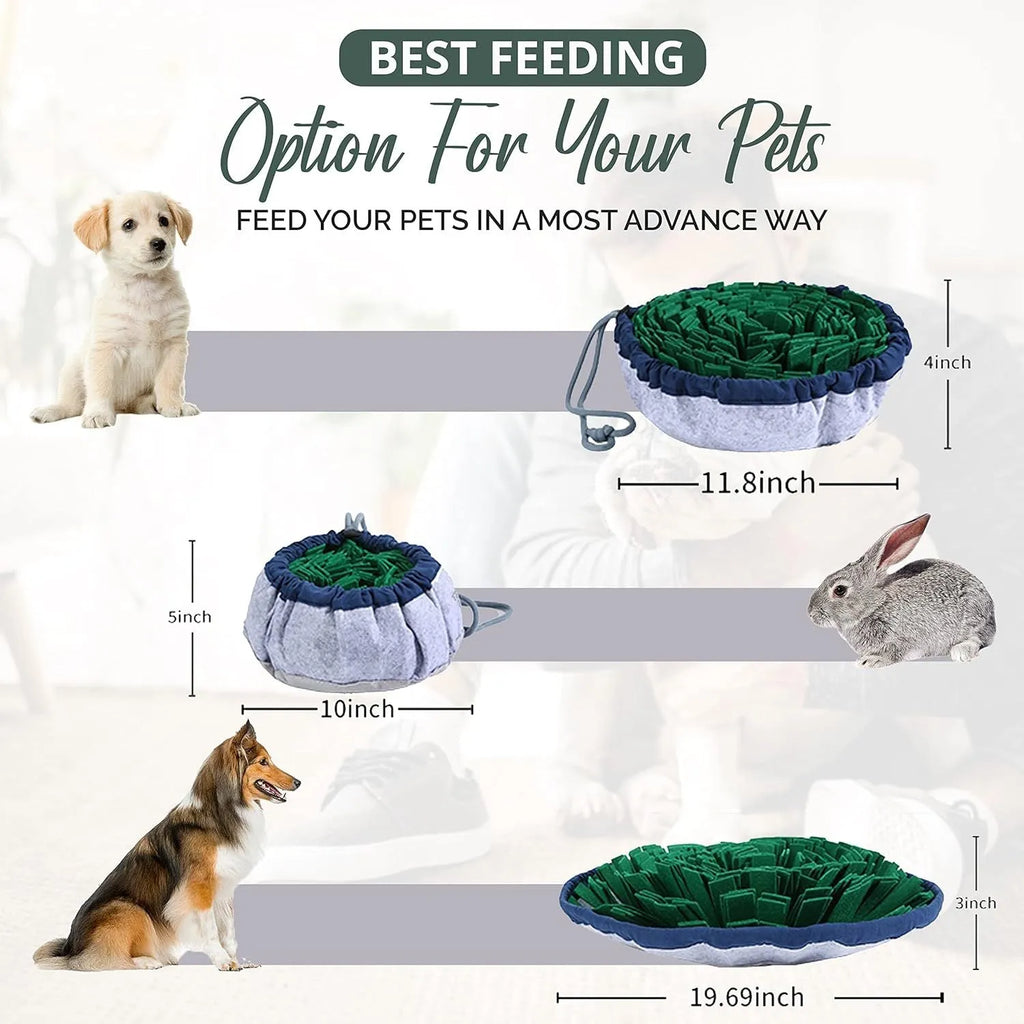 Blue adjustable snuffle mat for dogs used as a puzzle feeding toy for large and small breeds.
