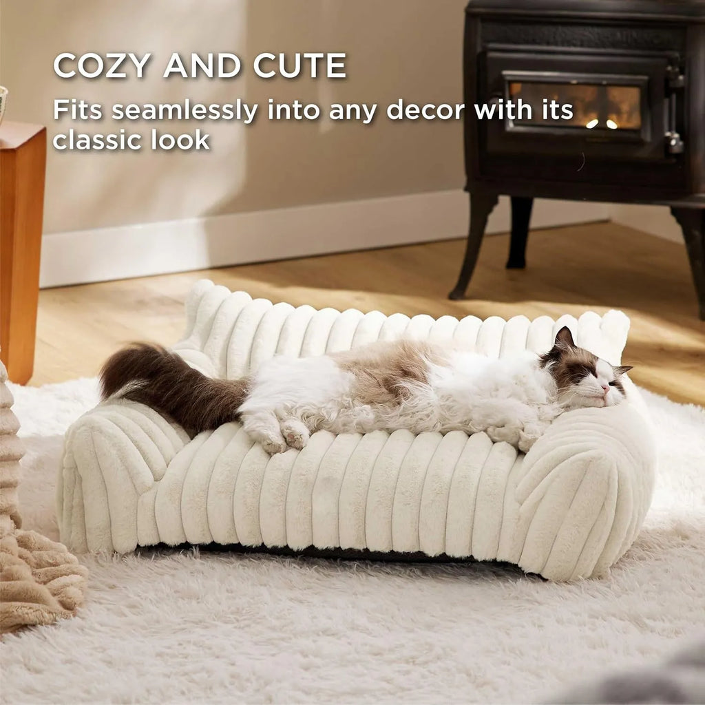 Bedsure corduroy fleece cat couch pet sofa with removable cover in beige colour