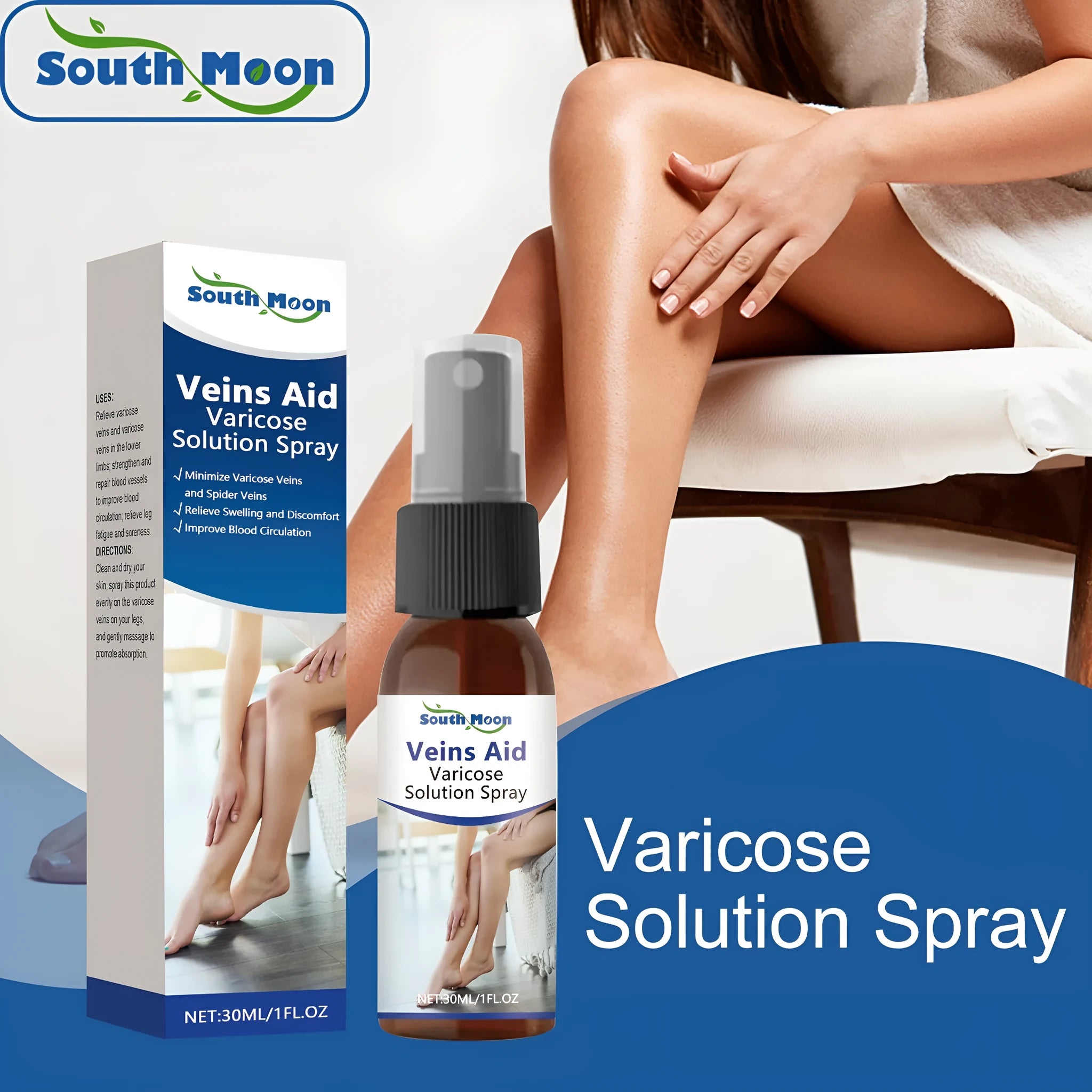 30ml leg care spray bottle with menthol, ginger and horse chestnut for daily massage