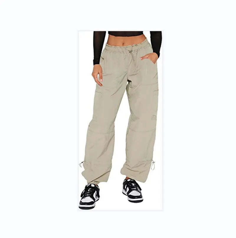 Multi-bag straight leg cargo casual pants in a loose fit, shown in a neutral colour.