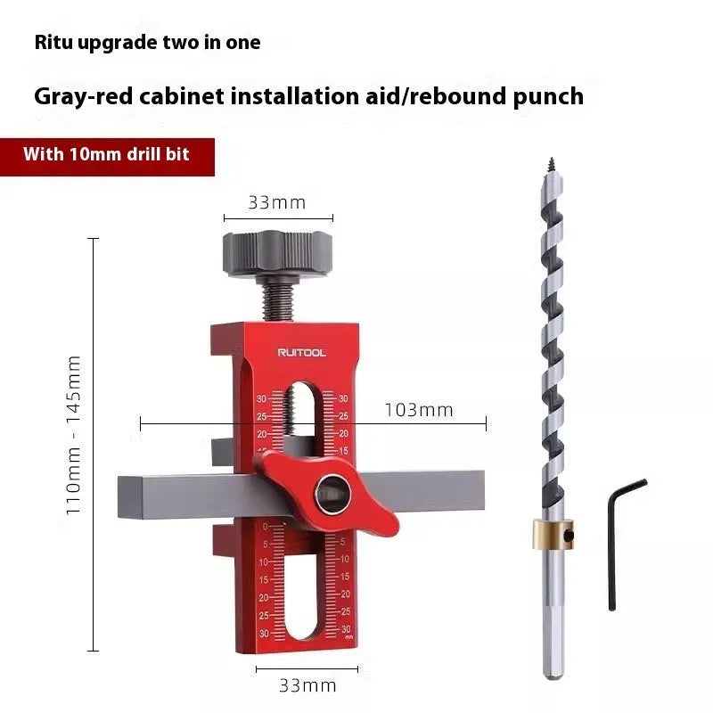 Aluminium alloy cabinet door installation aid with diamond-shaped 10mm guide plates for woodworking.