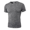 Men's solid colour short-sleeved quick-drying stretch shirt for fitness exercise on a hanger