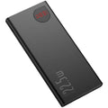 Black 10000mAh power bank with Huawei 22.5W super fast charge, external screen, and multi-port output on a white background