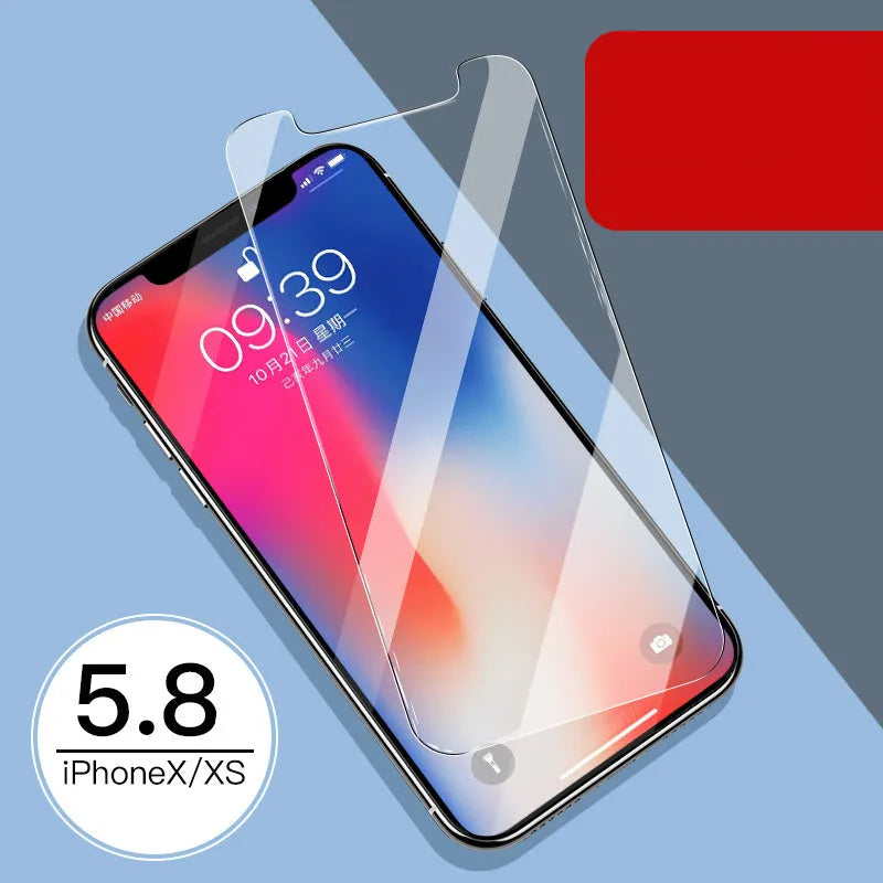 iPhone tempered glass screen protector set showing front and rear films for 11, X, and XR models.