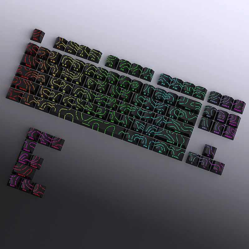 Contour line crack pattern luminous key cap set for mechanical keyboards in black