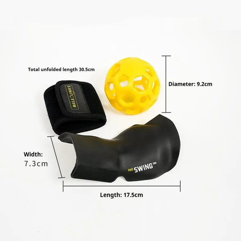 Golf swing trainer wrist holder arm bracket with PU foam fabric, black suit with green ball