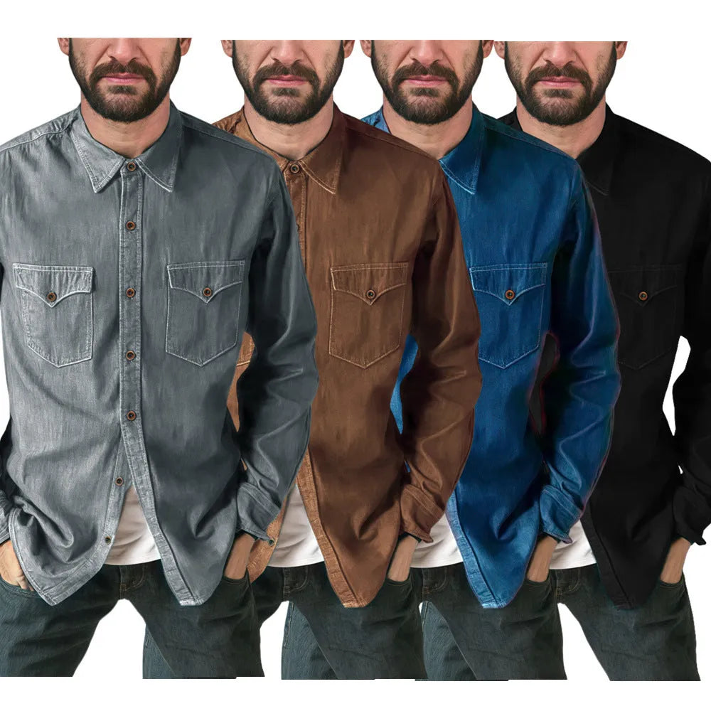 A denim cardigan coat in a regular fit, shown in khaki colour.