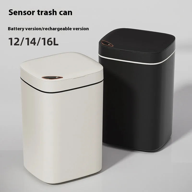 Square automatic sensor kitchen bin with induction opening in milk white colour, 14L capacity