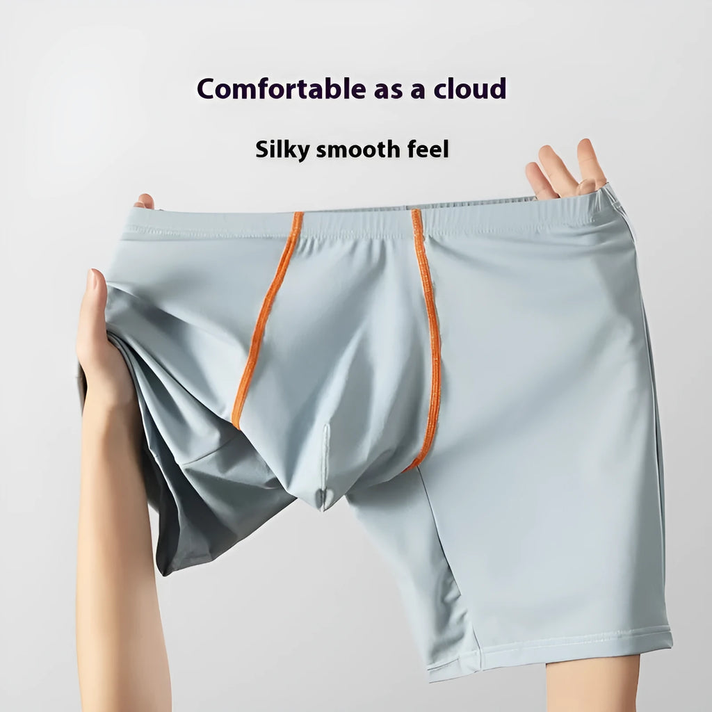 Men's ice silk boxer shorts with mid-waist design and U convex front in various colour options