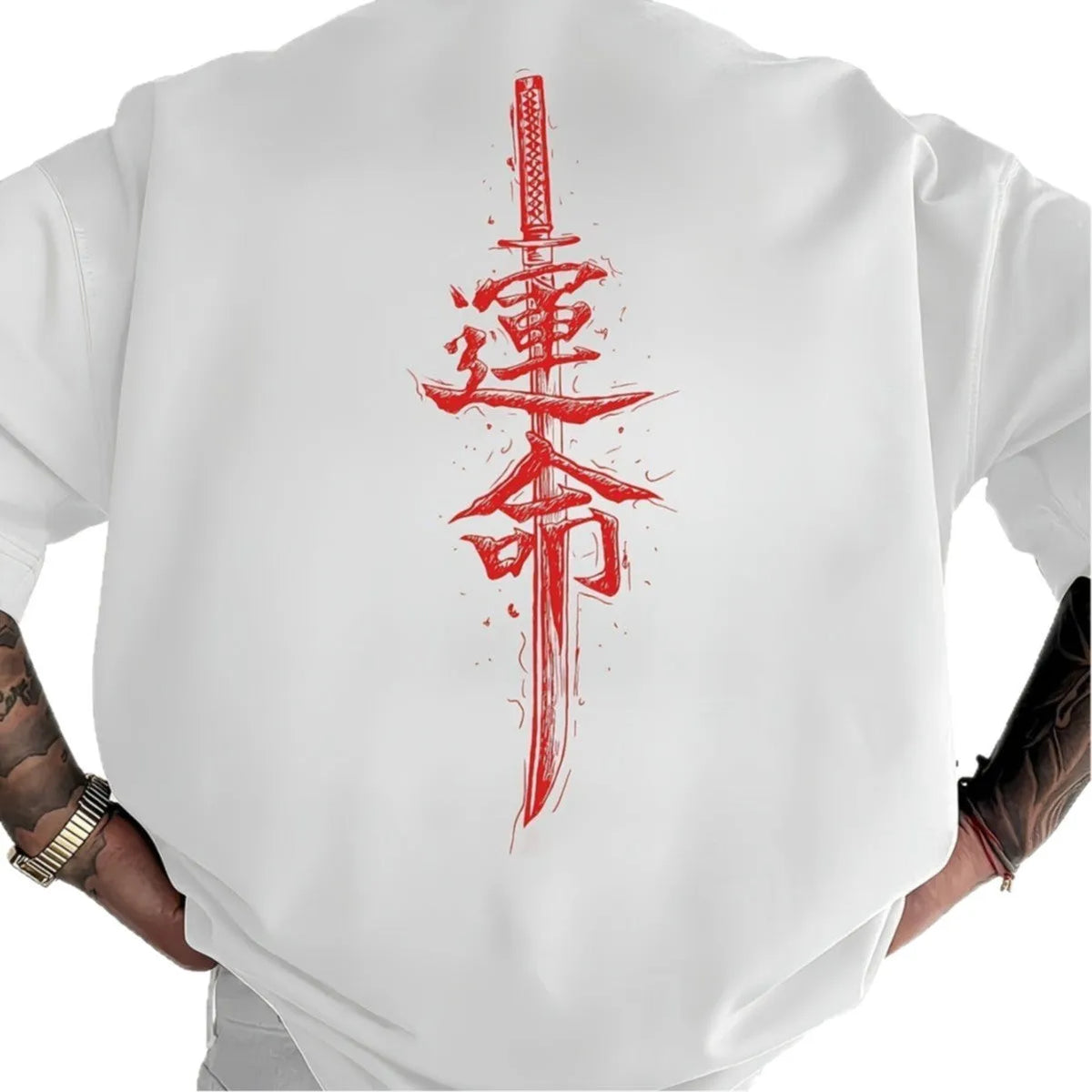Men's loose fit combed cotton printed t-shirt in black with orange print, short sleeve pullover