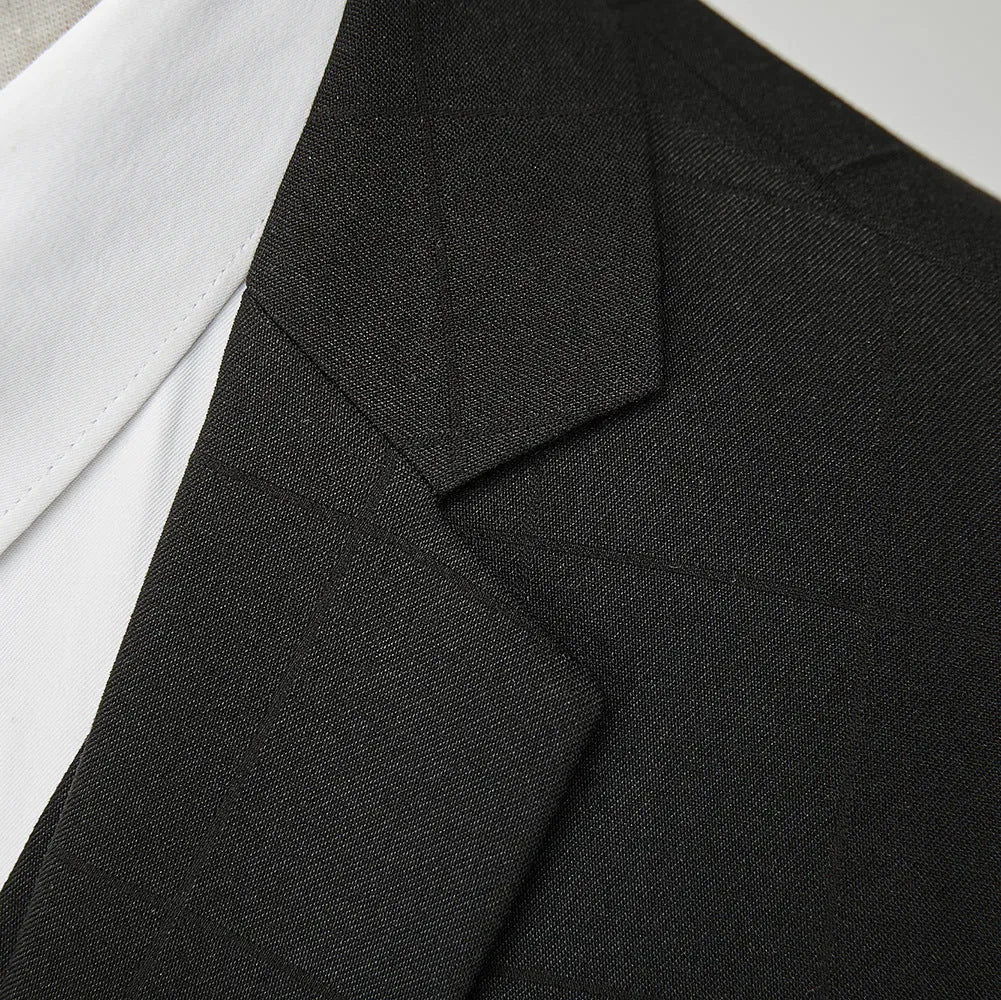 Men's navy blue slim fit three-piece plaid business casual suit with jacket, vest and trousers
