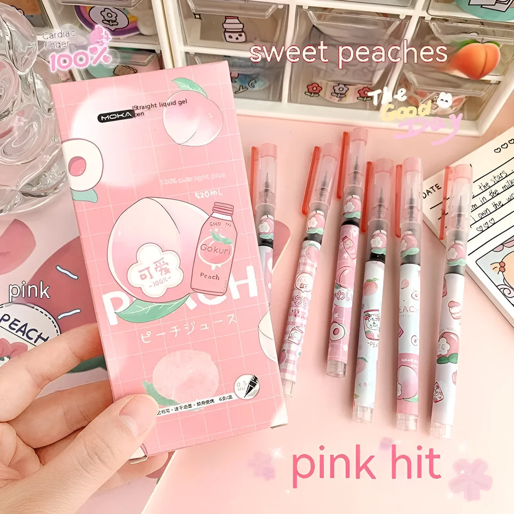 Box of six cute cartoon gel pens from Marvel series with plastic shells and assorted ink colours