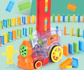 Orange ABS electric domino car toy with automatic launcher on track