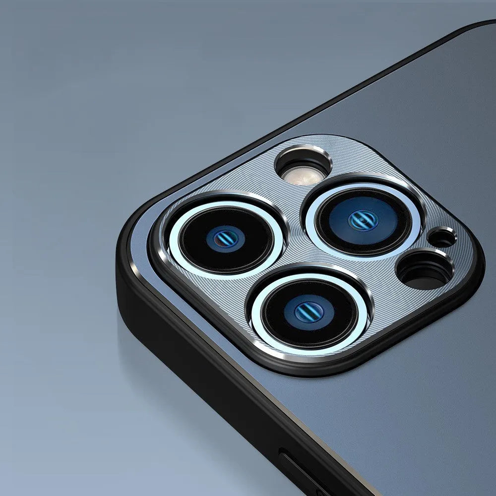 Skin Feel Metal Frosted Phone Case for iPhone 13/14 series in silver with aluminium alloy back and TPU edges
