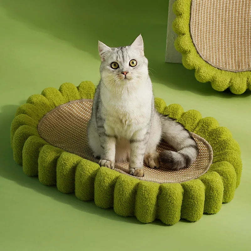 Green oval cat scratch pad bowl made from sisal material with 650mm length