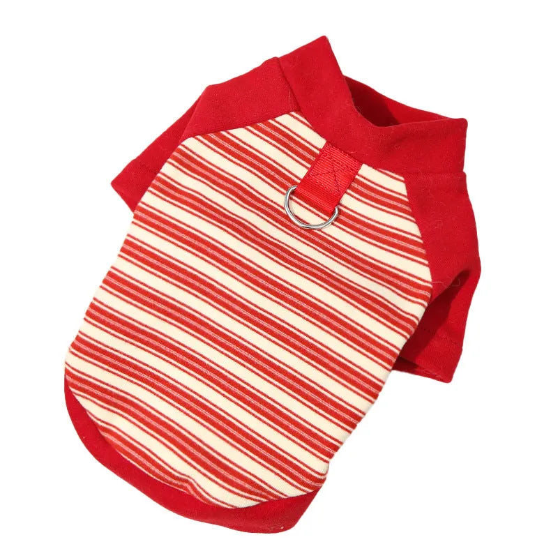 Striped dog undershirt in polyester, unisex, available in red, blue, black, green and brown stripes, sizes XS to 6XL.