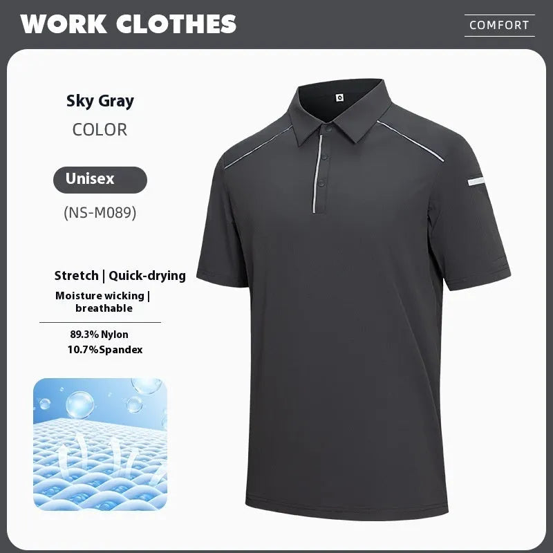 Men's solid colour quick-dry polo shirt with short sleeves and a slit detail.