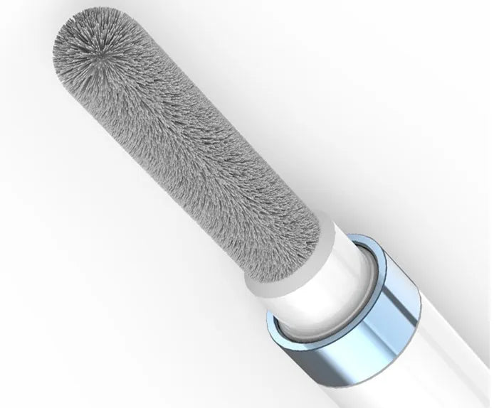 Blue headphone cleaning pen with extended brush and metal nib for electronics