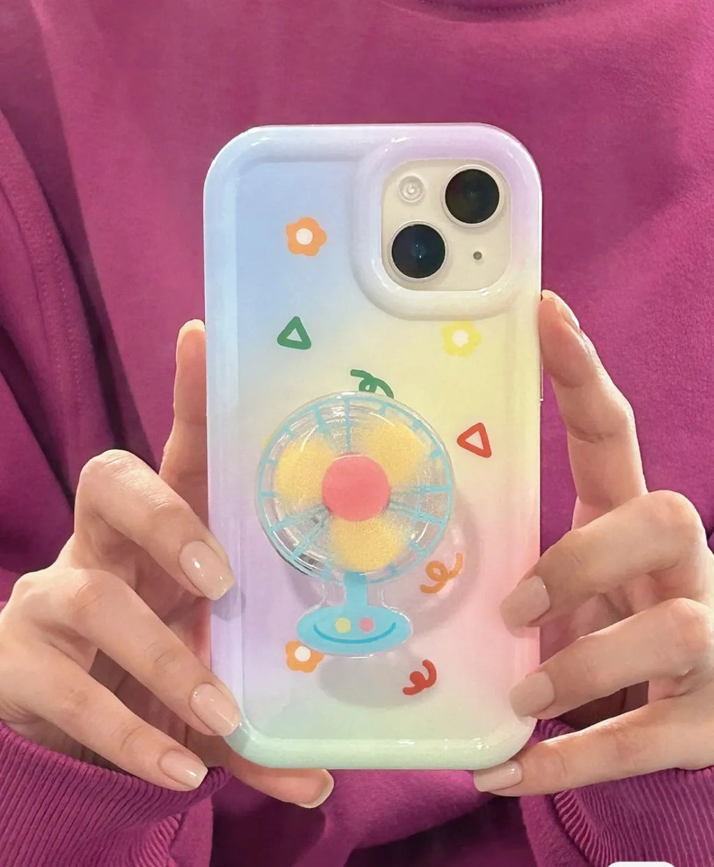 Creative fan holder phone case with silicone anti-drop protection for iPhone 11 12 13 14 Pro Max, showing integrated bracket