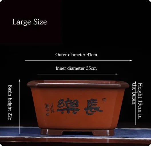 Extra large Chinese style purple clay bonsai flower pot with carved decoration