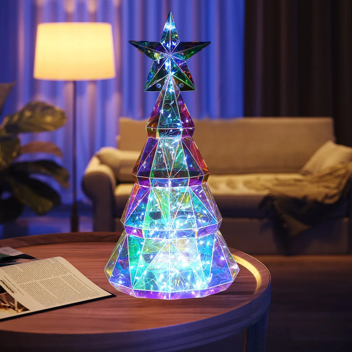 Colourful cartoon Christmas tree luminous decoration measuring 14.5 by 4.8 by 20 centimetres