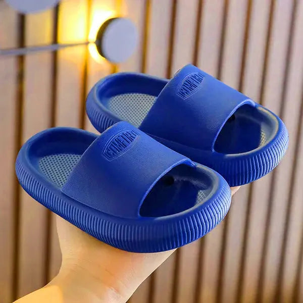 Children's mixed colour EVA slippers with a non-slip sole, shown in sizes for kids.