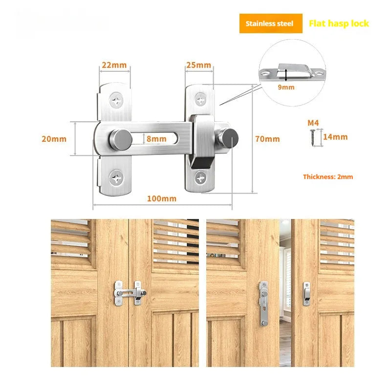 Warehouse hook barn door lock with 90 degree hasp in carbon steel or stainless steel options