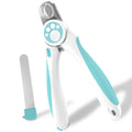 Blue and white pet nail clippers with safety stop for dogs and cats