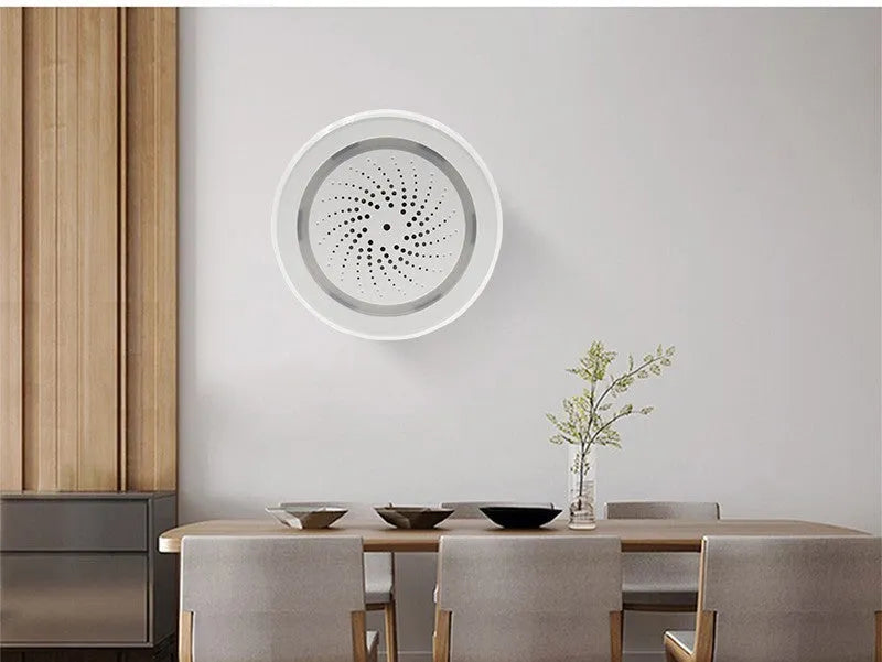Wireless smart sound and light alarm with WiFi for home security, featuring anti-dismantling design and APP control