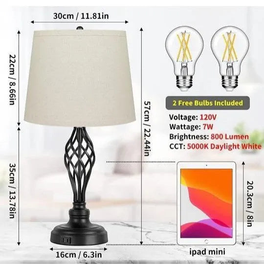 European style alloy bedside lamp with USB port and touch sensor on a wooden table.