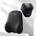 Y-black automotive headrest and lumbar support pillow set with memory foam filler on a car seat