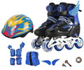 Children's adjustable skating shoes with aluminium frame, PU foam wheels, and complete protective gear set