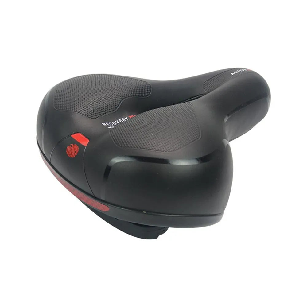 Thickened silicone bicycle saddle cushion with PU leather cover and included waterproof cover, wrench, and tyre patch