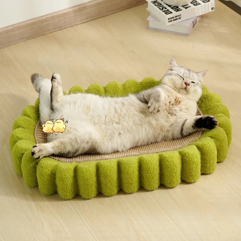 Green oval cat scratch pad bowl made from sisal material with 650mm length