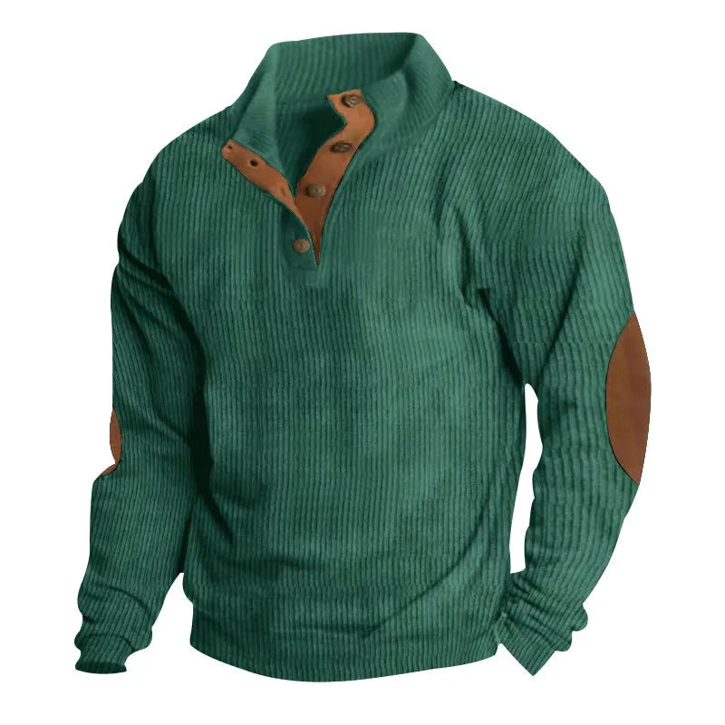 Men's casual stand-collar long sleeve pullover sweatshirt in solid colour with striped design, loose fit polyester top
