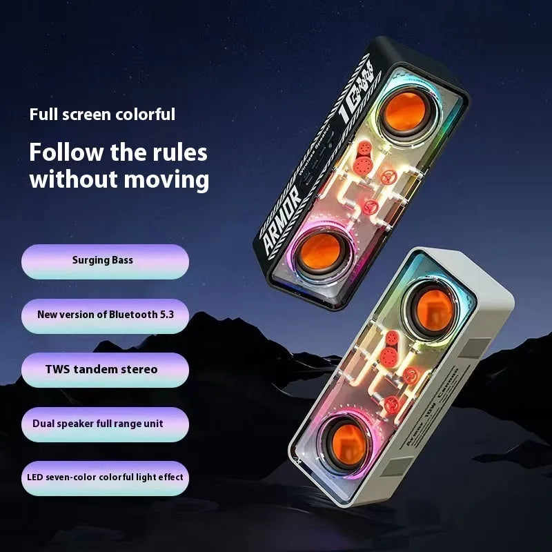 Double speaker transparent mech wireless Bluetooth speaker V5.3 with dual 40mm drivers and 1500mAh battery