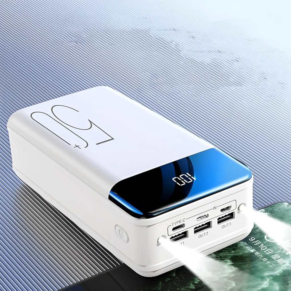 Black and white large capacity 50000mAh charging bank with three output ports