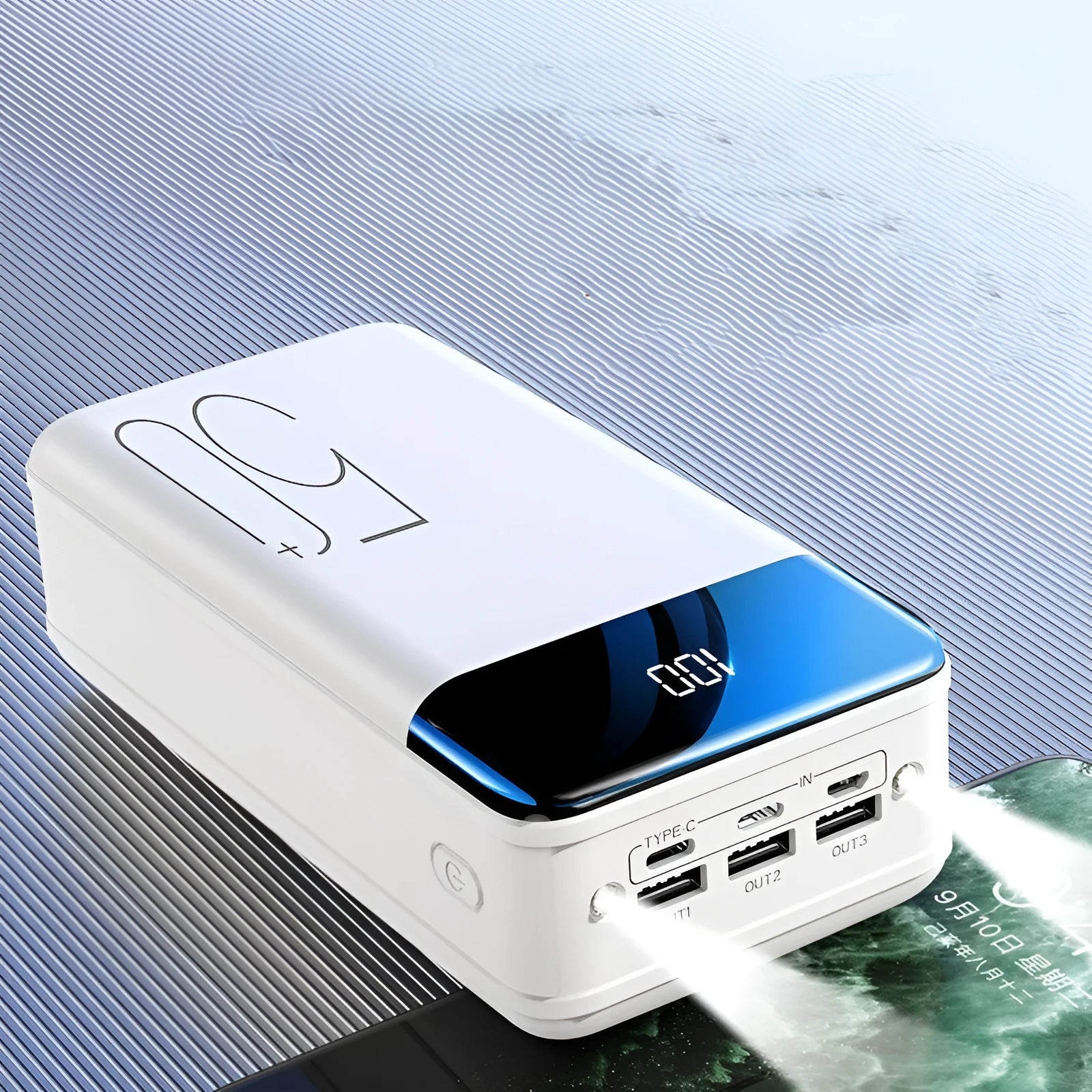 Black and white large capacity 50000mAh charging bank with three output ports