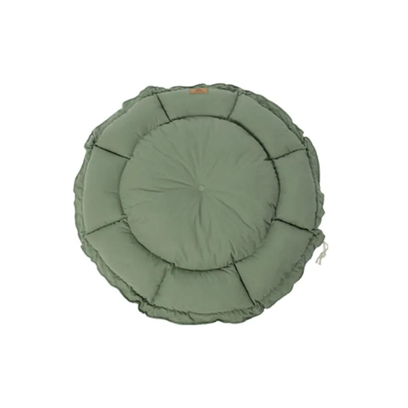 Grey and green reversible donut cat bed shown in three sizes for indoor cats and small dogs