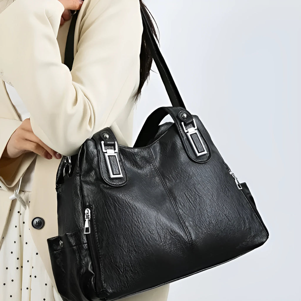 Large square vertical PU tote bag for women in light brown colour, showing single strap and clean design.