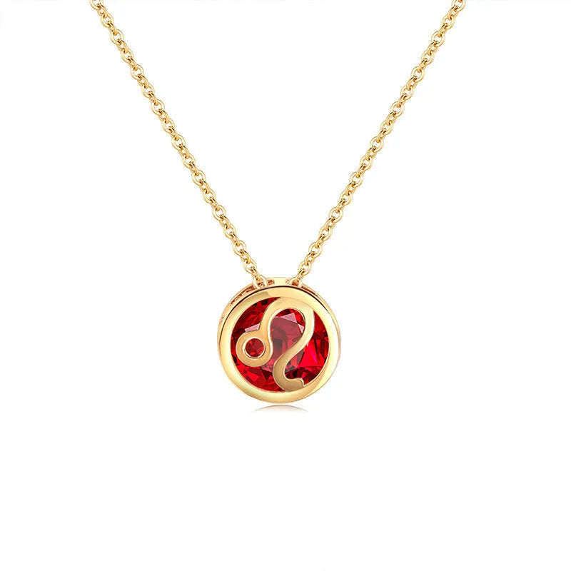 Gold twelve constellations necklace with copper zodiac pendant on clavicle chain