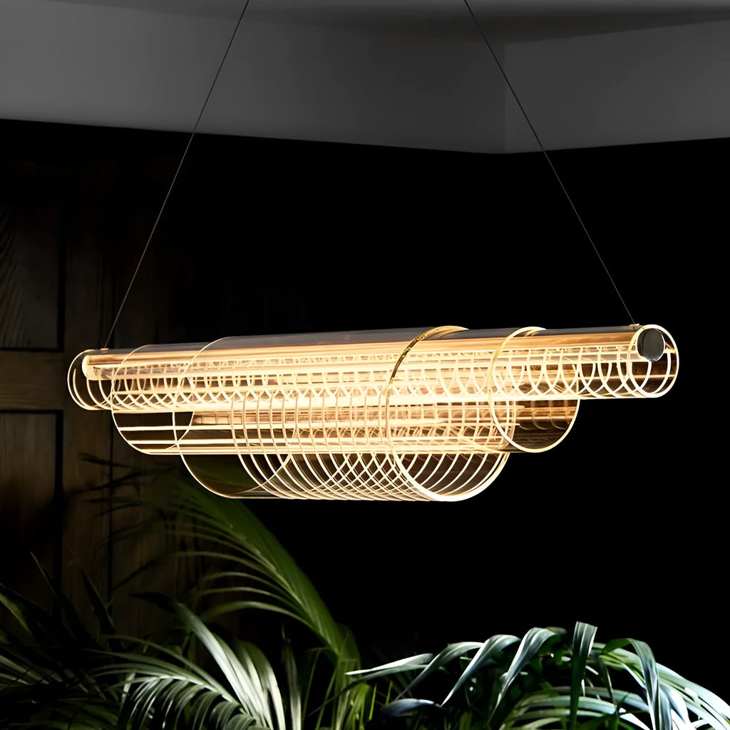 Modern minimalist glass pendant lamp with iron suspension in three length options.