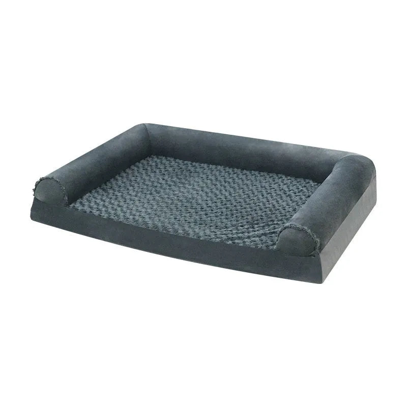 Light grey cloth kennel bed for a large dog, showing its open-top design and spacious interior.