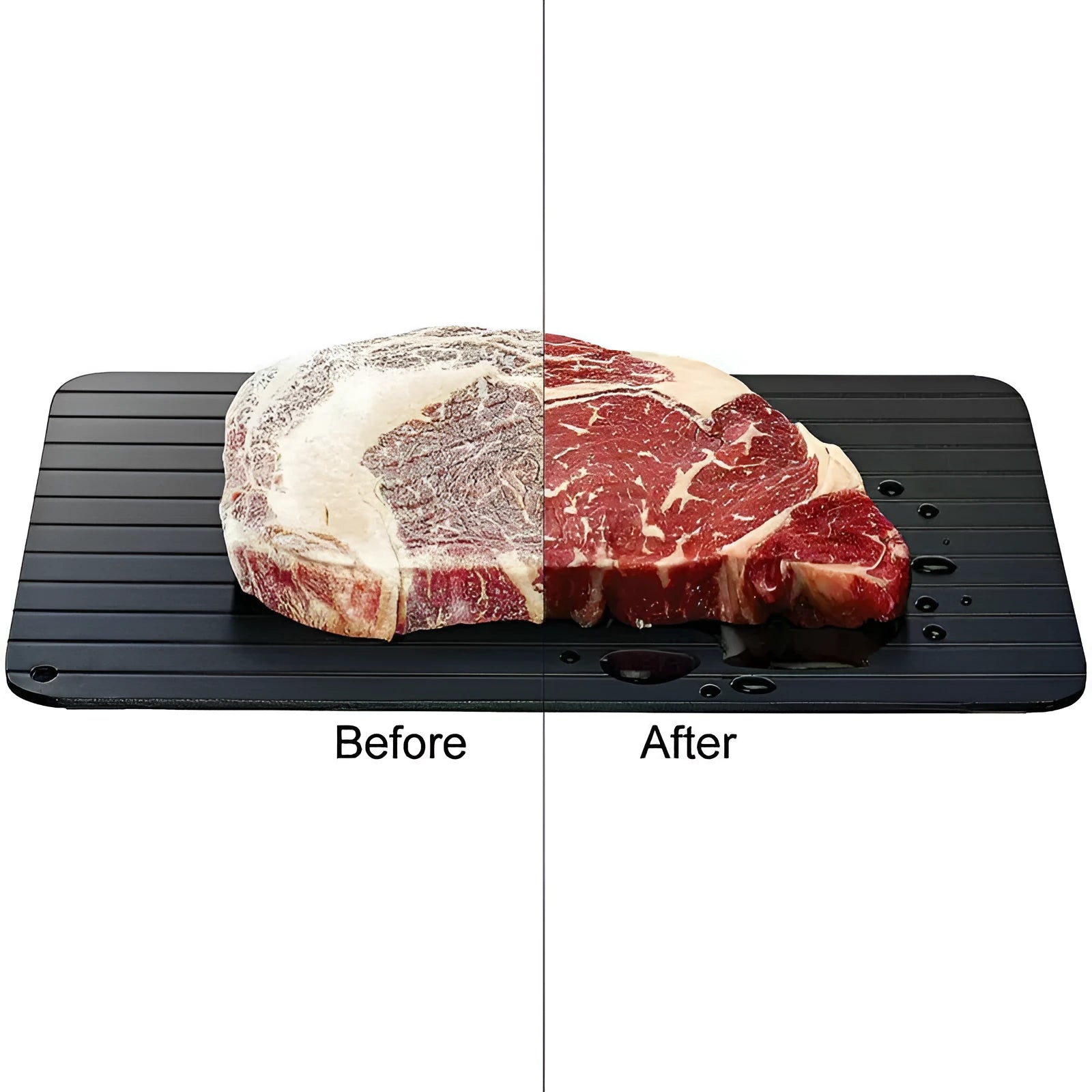 Black aluminium fast defrost tray for thawing frozen food