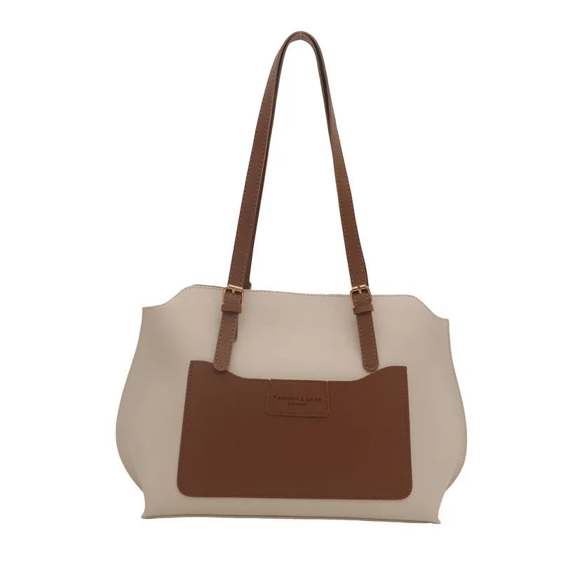 PU leather women's tote bag in horizontal square shape with double shoulder straps