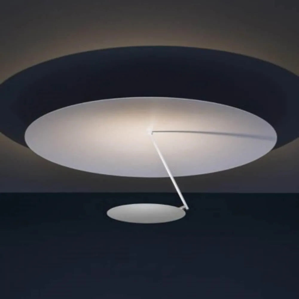 50cm diameter iron ceiling lamp with warm LED light in white or white gold finish.