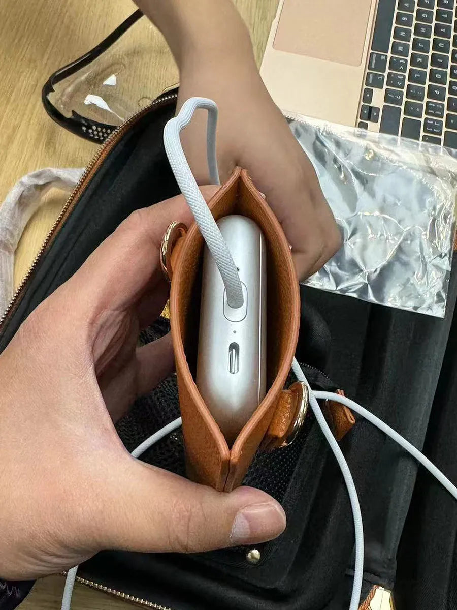 Leather battery shoulder strap protective cover in black and brown colour options