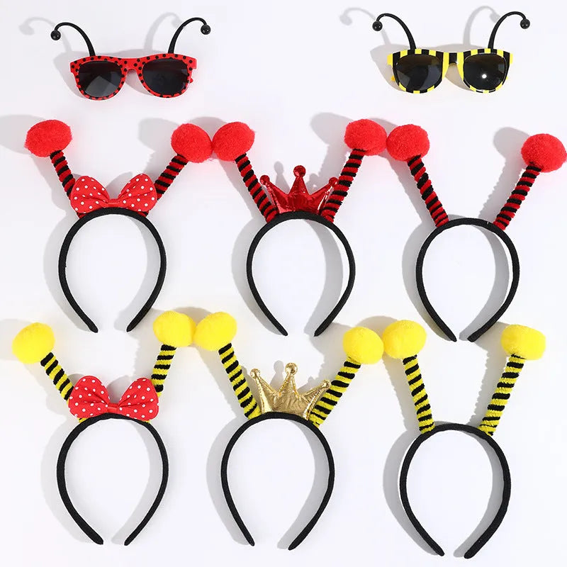 Children's cloth bees costume headband and glasses set with butterfly and ladybug details.